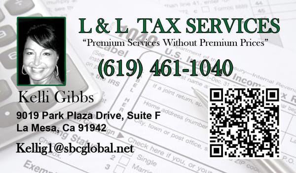 L & L Tax Services office at 9019 Park Plaza Dr, Ste F, La Mesa, CA 91942 - professional tax preparation and planning services location