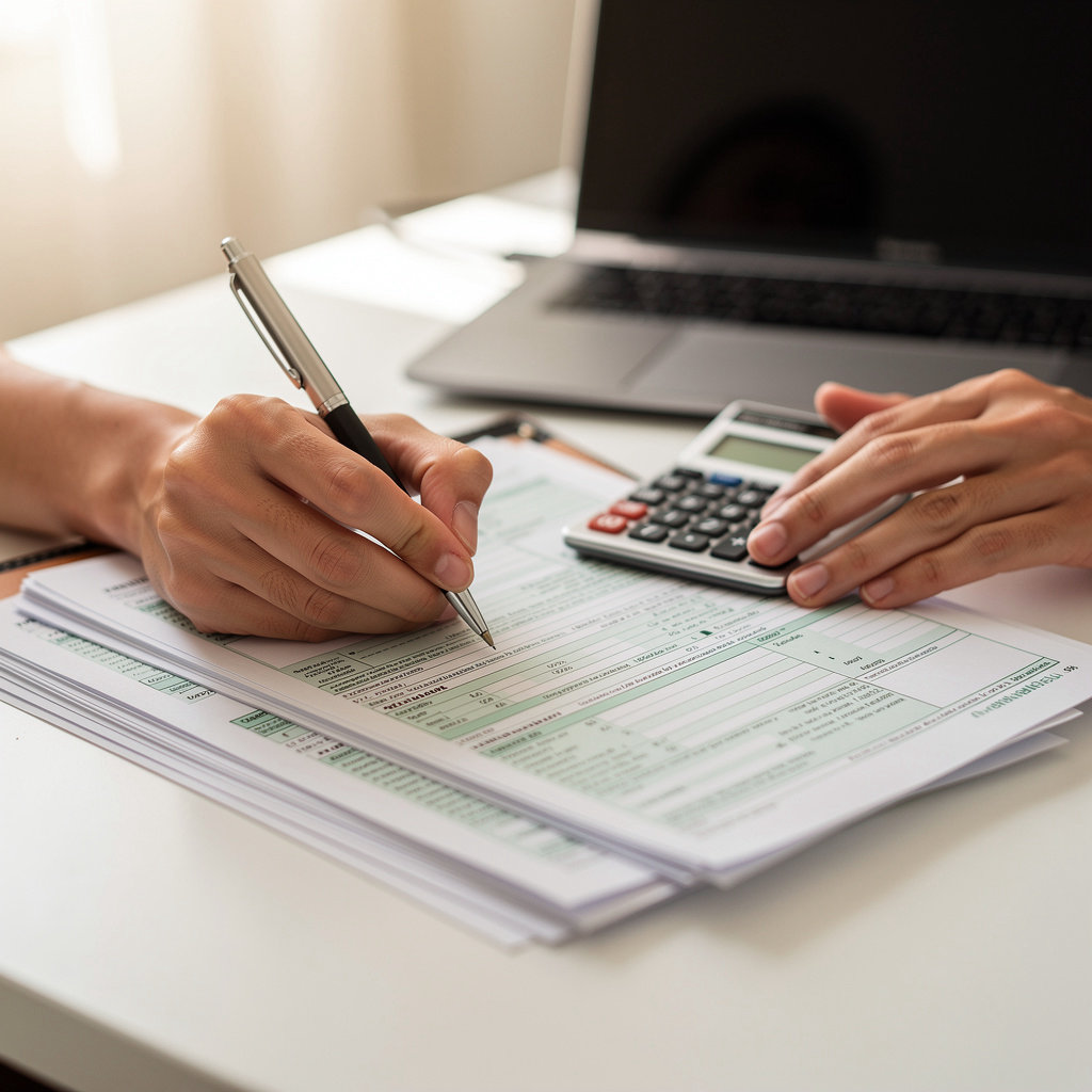 L & L Tax Services expert assisting a self-employed client with 1099 tax forms and financial planning